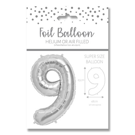 NUMBER 9 SILVER FOIL BALLOON - 25"/65CM