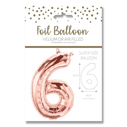 NUMBER 6 ROSE GOLD FOIL BALLOON - 25"/65CM