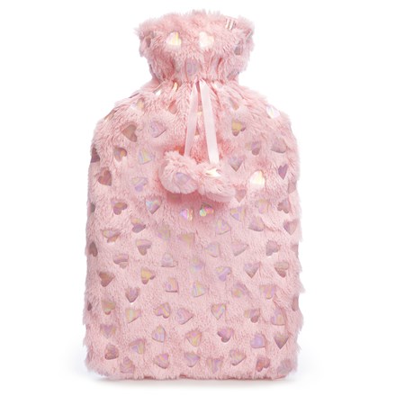 2L HEART FOIL PRINT PLUSH HOT WATER  BOTTLE - PINK