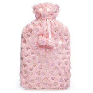 2L HEART FOIL PRINT PLUSH HOT WATER  BOTTLE - PINK