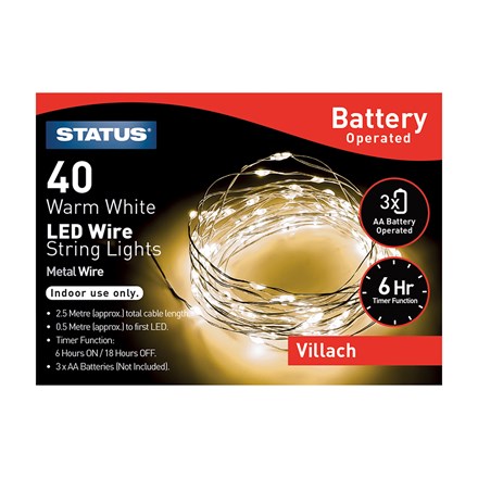 STATUS - 40 WARM WHITE LED WIRE STRING LIGHTS