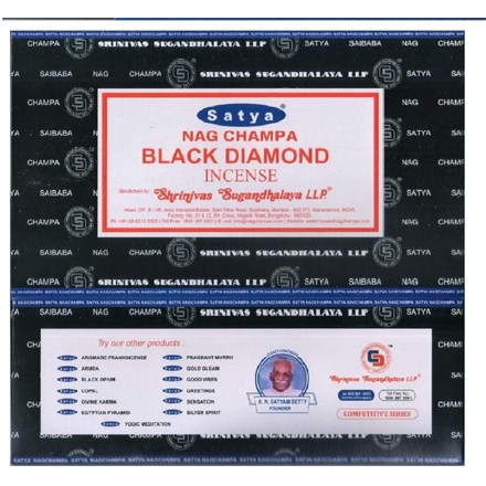 SATYA -BLACK DIAMOND INCENSE STICKS -15G X 12PACK