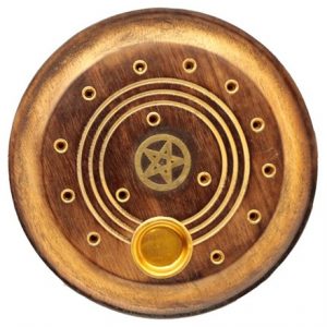 MANGO WOOD ROUND PENTAGRAM INCENSE BURNER