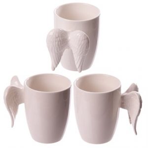 WHITE ANGEL WINGS CERAMIC SHAPED HANDLE MUG
