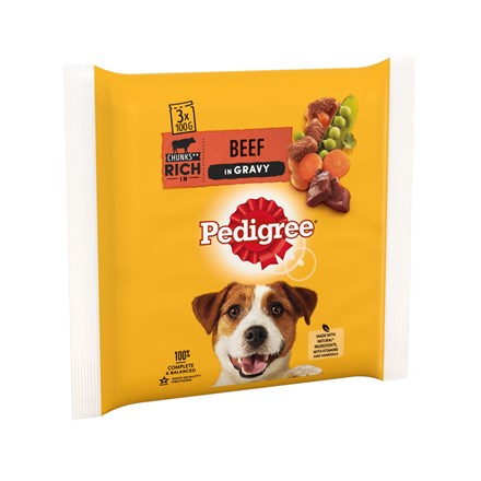 PEDIGREE DOG BEEF & VEG GRAVY 3PK 100GM -