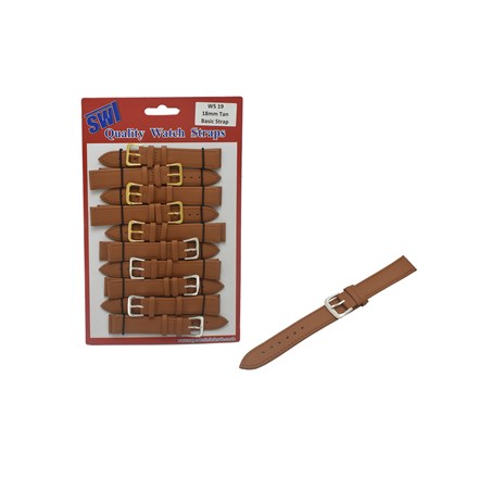 SWL - LEATHER WATCH STRAPS - 18MM - TAN - 10PK