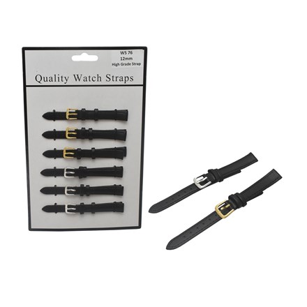 SWL - HIGH GRADE LEATHER WATCH STRAPS -12MM- BLACK